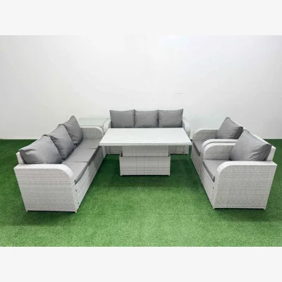 The Range Fimous 6-Piece PE Rattan High-Back Patio Sofa Set with Adjustable Recliners. - Light Grey
