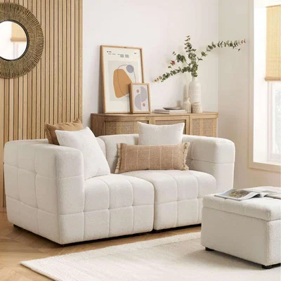 The Range Sofa Settee With Footstool White Boucle Teddy Fabric Birlea Cloud - Bone White / 90kg