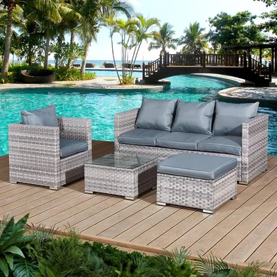 The Range Acorn Rattan 5 Seat Lounge Sofa Set - Dove Grey