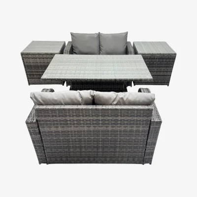 The Range Fimous 4-Seater Patio Rattan Sofa Set with Adjustable Rising Table and 2 Side Tables Dark Grey Mixed - Dark Grey Mixed