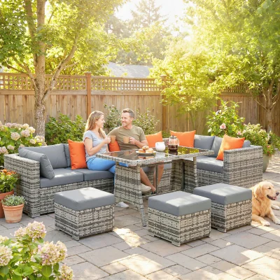 The Range Outsunny 10 Pieces Rattan Sofa Set - Dark Grey