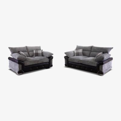 The Range Lucinda Cord 3-2 Sofa Set - Black and Grey - Black and Grey