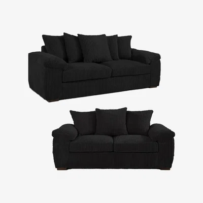 The Range Amalfi Jumbo Cord Scatter Back 3 and 2 Seater Sofa - Black