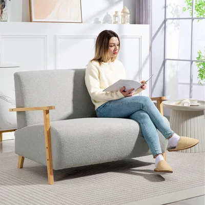 The Range HOMCOM 2 Seater Sofa Fabric Modern Loveseat for Living Room - Light Grey