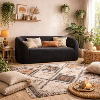The Range Carlow 2 Seater Curved Velvet Sofa - Black