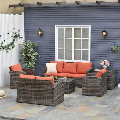 The Range Outsunny 6-Piece Patio Rattan Wicker Sofa Set - Orange