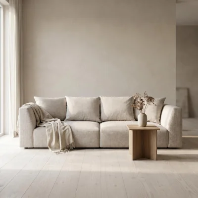 The Range Tokyo 3 Seater Sofa in Olive Green Brushed Tweed Fabric with Deep Seat - Warm Taupe