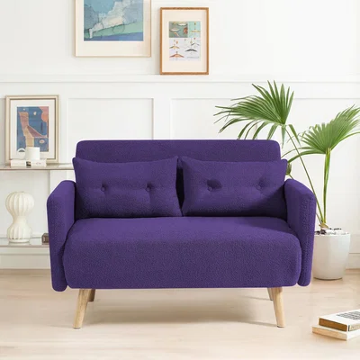 The Range Roxy Modern 2-Seater Loveseat Sofa, Convertible Fold-out Sofabed, Borg Fabric - Purple