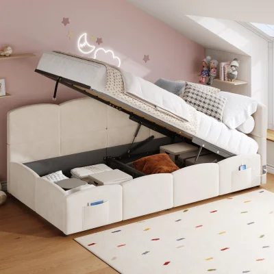 The Range Upholstered Sofa Daybed with Hydraulic Storage and USB Charging - Cream