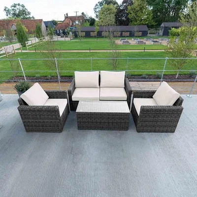 The Range Rattan 4 Seater Sofa Set with Coffee Table - Stone