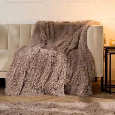 The Range Sienna Fluffy Shaggy Blanket Throw Over Sofa Bed Fleece - Natural