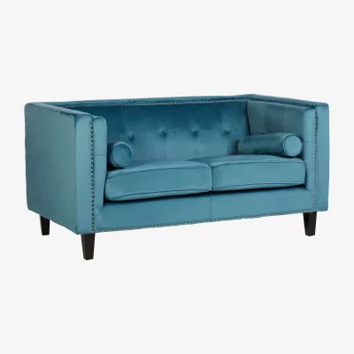 The Range Felisa Two Seat Teal Blue Velvet Sofa - Blue