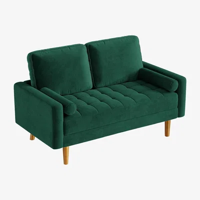 The Range Velvet Sofa Mid Century Modern 2 Seater - Green