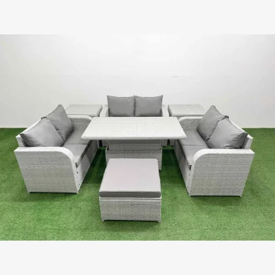The Range Fimous 7-Seater PE Wicker Rattan Sofa Set with Lift-Top Dining Table Light Grey - Light Grey