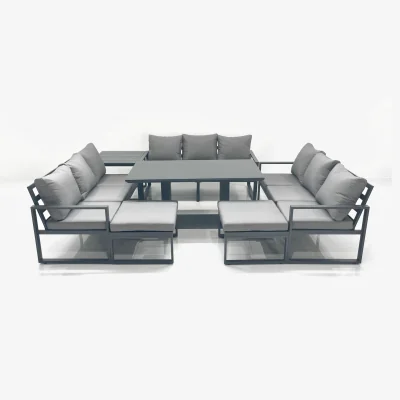 The Range Fimous 11-Seater Aluminium Sofa Set w/ Adjustable Table & 2 Footstools Dark Grey - Dark Grey