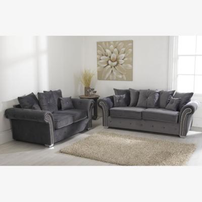 The Range Mellows Plush Velvet Grey Sofa Scatterback 3 Plus 2 - Grey