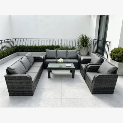 The Range Fimous 8-Seater Rattan Lounge Sofa Set with Reclining Chair - Dark Grey