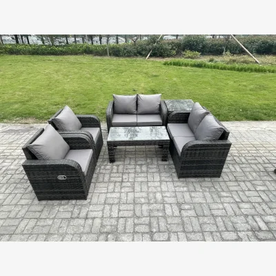 The Range 6-Piece Reclining Sofa Set w/ Glass Tables - Dark Grey Mixed