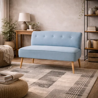 The Range Hettie Cornflower Blue 2-Seater Sofa with Wooden Legs - Cornflower Blue