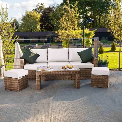 The Range Rattan 5 Seater Sofa Set with Coffee Table - Natural