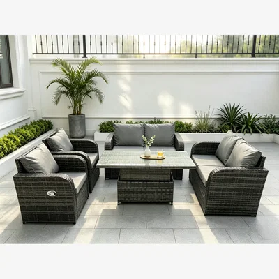 The Range Rattan Sofa Set Lift Table Loveseat - Dark Grey