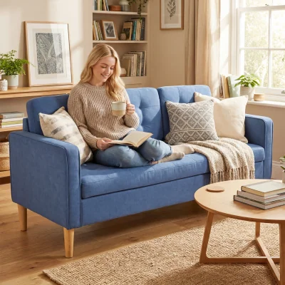 The Range HOMCOM Modern 3 Seater Sofa with Hidden Storage and Rubber Wood Legs - Blue