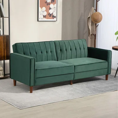 The Range HOMCOM Convertible Sofa Futon Tufted Couch Sleeper Sofa Bed Grey - Green