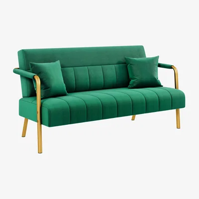 The Range Upholstered Sofa Couch with Metal Arms and Legs - Green