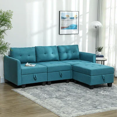 The Range HOMCOM Modular Sectional Sofa with Storage 2 Or 3 Seater Sofa - Light Blue