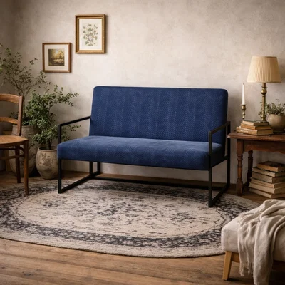 The Range London Oxford Velvet 2 Seater Sofa with Matt Metal Legs - Blue