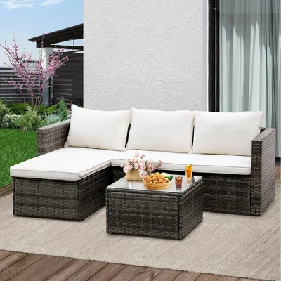 The Range 3 Piece Rattan Patio Furniture Set - Grey