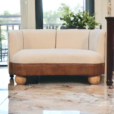 The Range Solid Wood Boucle Cream Buffalo Small Sofa - Brwn