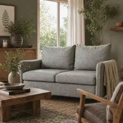 The Range Yodilo Grey Marble-Effect Faux Leather 2-Seater Sofa