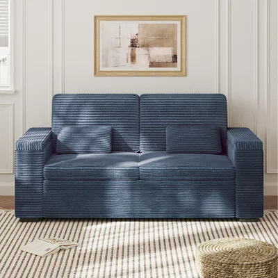 The Range Corduroy 2 Seater Sofa with Storage Armrests - Blue