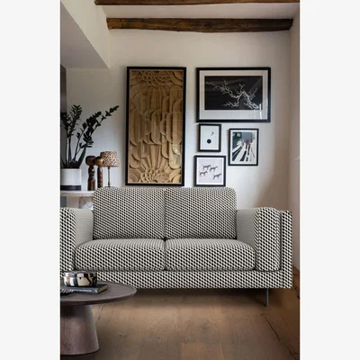Rockett St George The Grace Medium Sofa In Geo Glam Woven Sand & Black