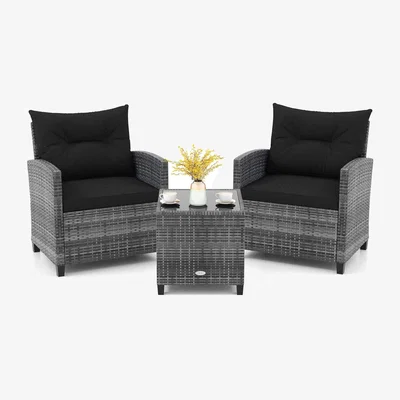 The Range 3 Piece Heavy-Duty Patio Rattan Sofa Set - Black