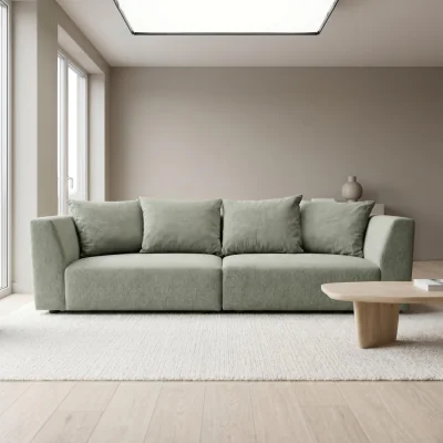 The Range Tokyo 3 Seater Sofa in Natural Bamboo Basket Weave Fabric with Deep Seat - Natural Bamboo