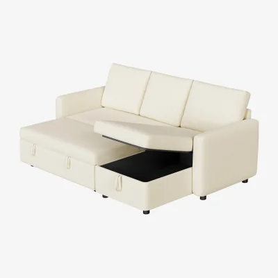 The Range Yaheetech L-Shaped Sofa Bed with Pull Out Storage - Beige
