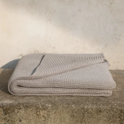 The Range Pa Tung Double Grey Hand-Knitted Chunky Cotton Throw for Sofa and Bed - Grey