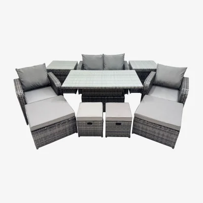The Range Fimous 8-Seater Patio Rattan Sofa Set with Rising Table and Cushions Dark Grey Mixed - Dark Grey Mixed rattan with dark grey fabric