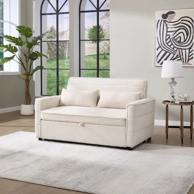 The Range Jasper Sofa Bed Pull Out Clic Clac 2 Seater in Boucle - Beige