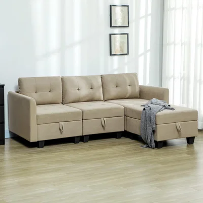 The Range HOMCOM Modular Sectional Sofa with Storage 3 Seater Sofa - Light Brown