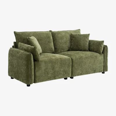 The Range 2-Seater Chenille Upholstered Sofa with Scatter Cushions - Green