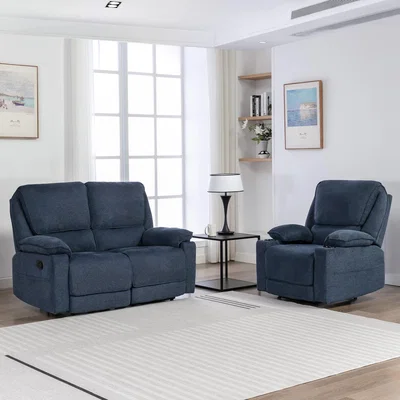 The Range Sydney 1 and 2 Seater Fabric Latch Recliner Sofa Set - Blue