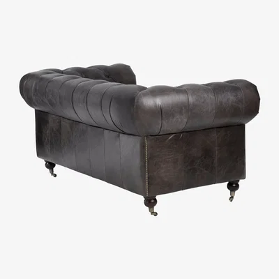The Range Victor Dark Grey Brown Leather Chesterfield 2 Seat Sofa - Grey
