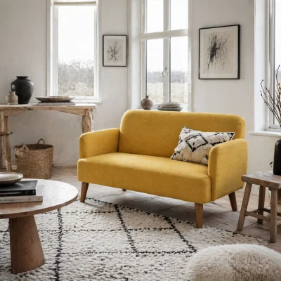 The Range Rorore Yoro Velvet Yellow Compact 2-Seater Sofa - Thick Padded Seat, Wooden Legs