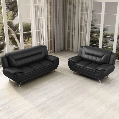 The Range Eclipse Leather 3 Plus 2 Sofa Set - Black