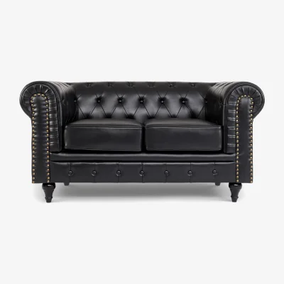 The Range Bargainia Faux Leather Chesterfield Two-Seater Sofa - Black - Black
