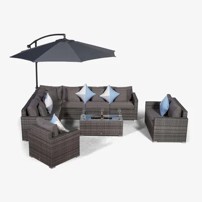 The Range Havana 9 Seat Rattan Sofa Conversation Set with Ice Bucket Coffee Table - Grey