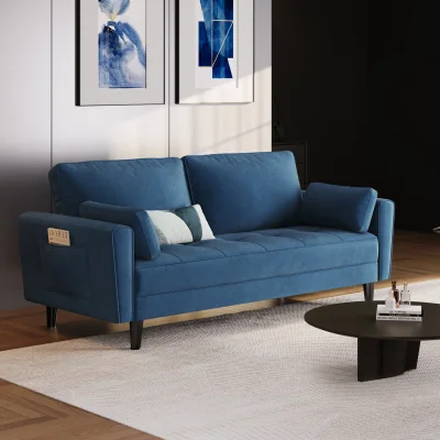 The Range Yaheetech 2 Seater Upholstered Sofa Couch with 2 Pillows - Blue